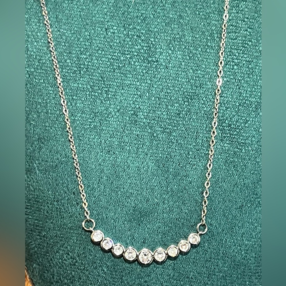 Elegant Silver CZ Diamond Necklace 18-18” adj Perfect for Layering!